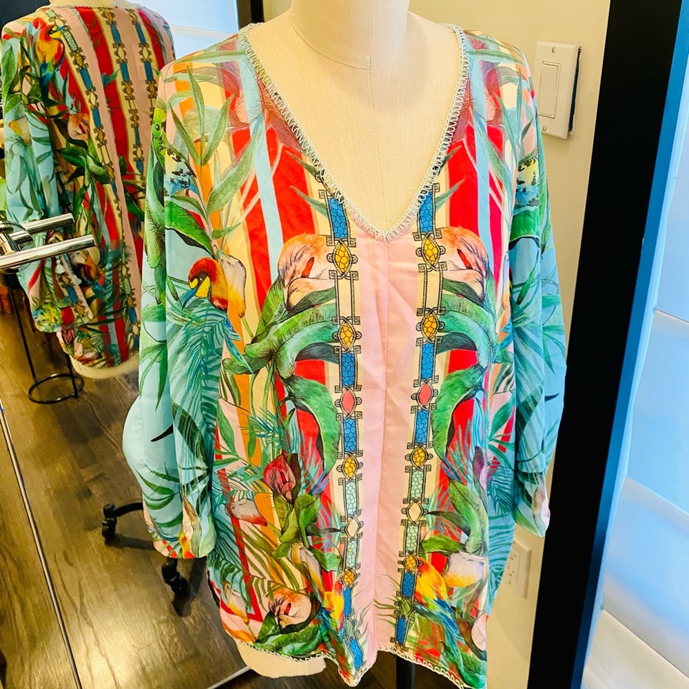 NWT Johnny Was Tropical Silk Blouse S